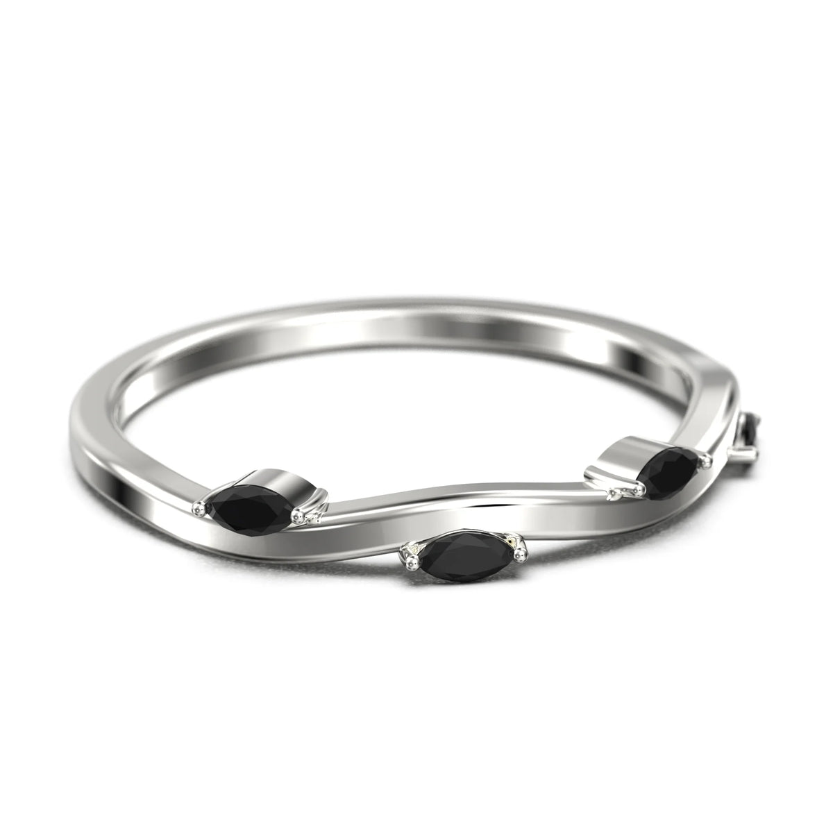 Marquise Cut Black Diamond Vine Ring 10k White Gold T528376