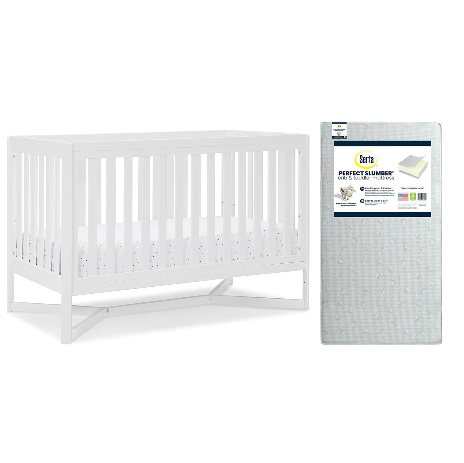 4-in-1 Convertible Crib with Crib & Toddler Mattress, Waterproof, Midnight Grey A1602
