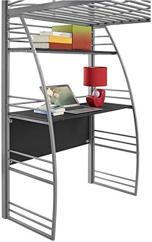 Gray Metal Frame Twin Loft Bed with Desk and Bookcase Y674