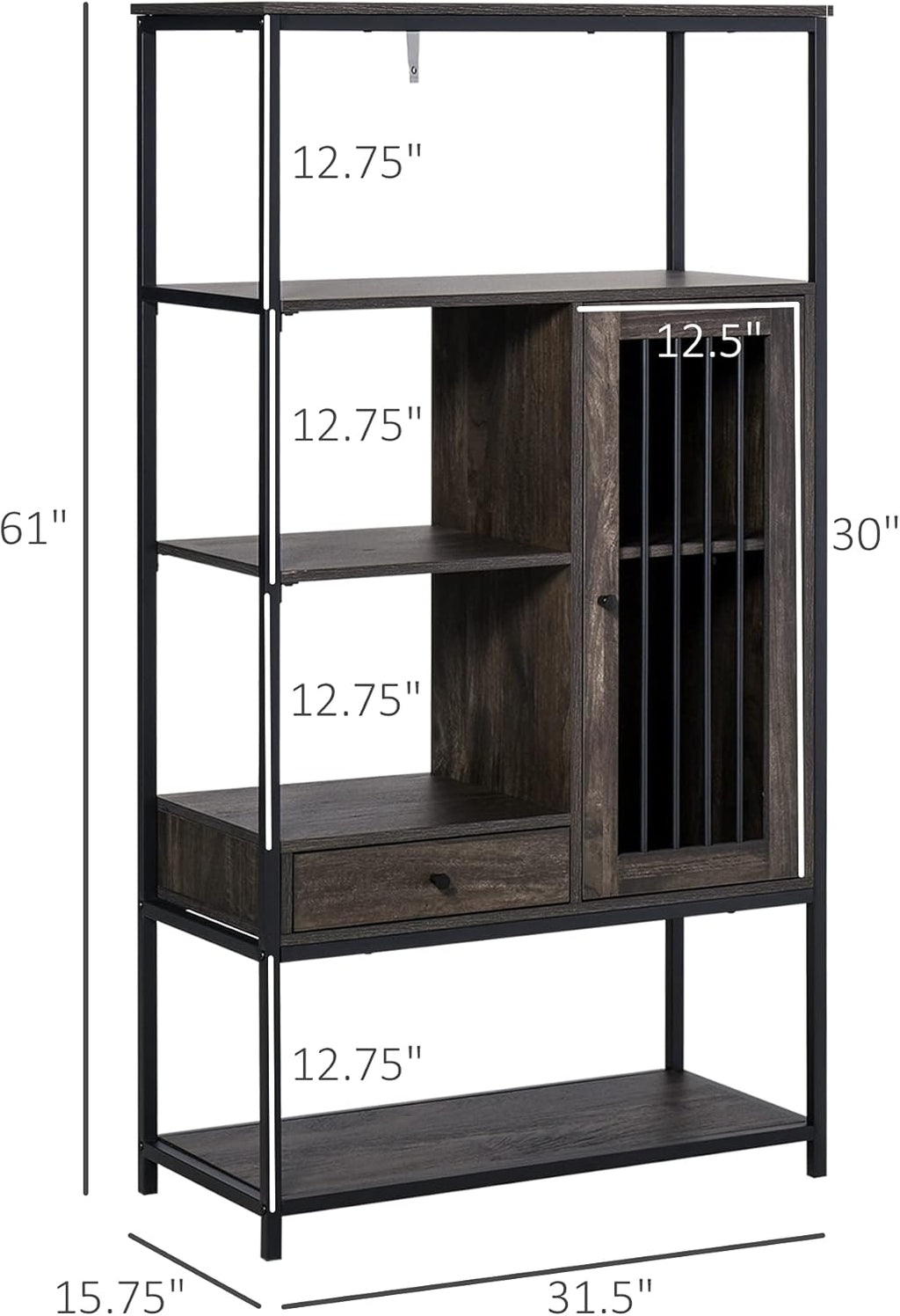 4-Tier Industrial Style Bookcase with Drawer and Cabinet A1631