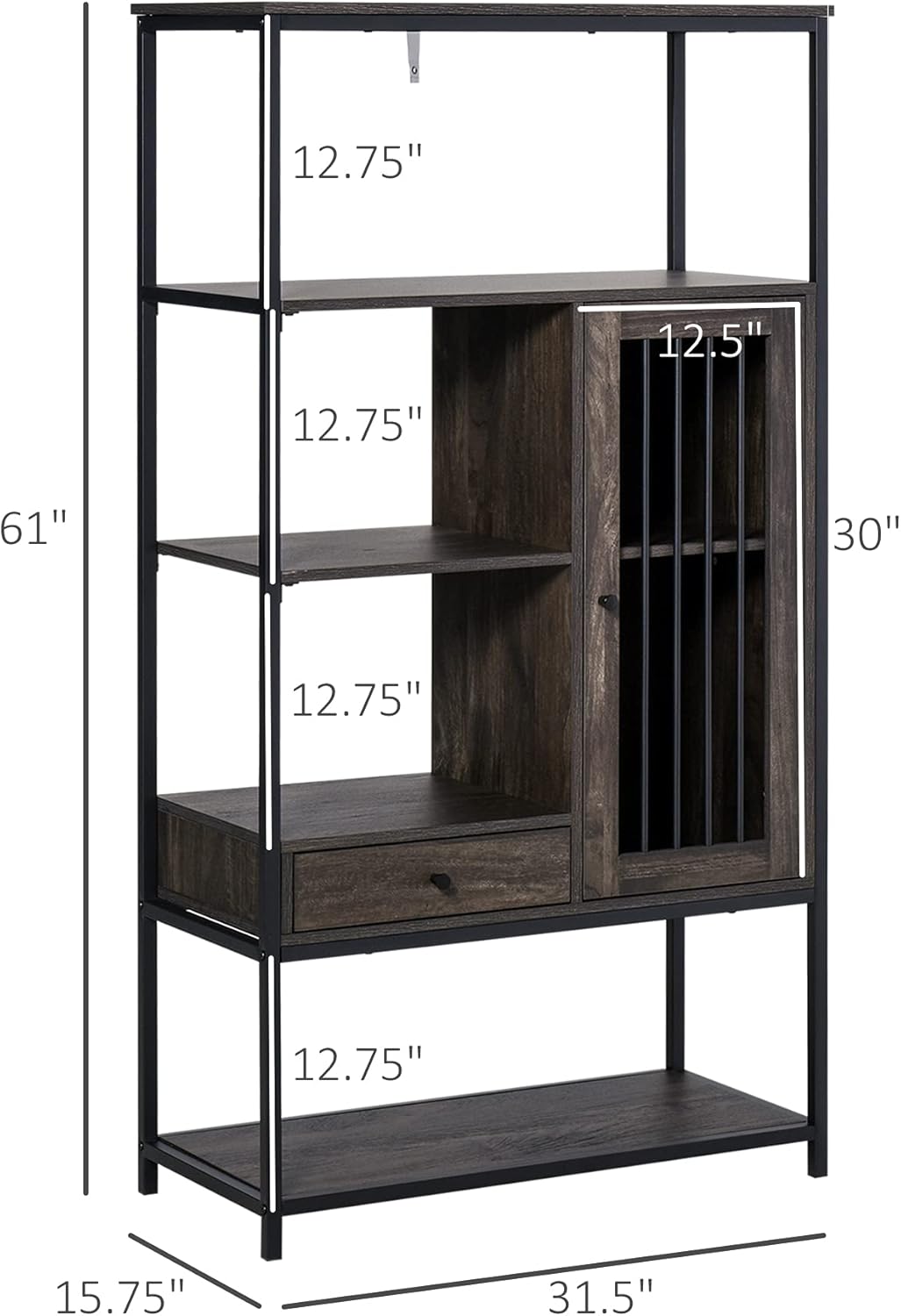 4-Tier Industrial Style Bookcase with Drawer and Cabinet A1631