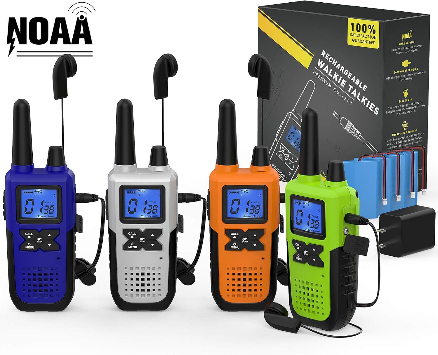 3 Pack Long Range 2 Way Radios with Earpiece and Mic Set USB Charger Battery Weather Alert N5927