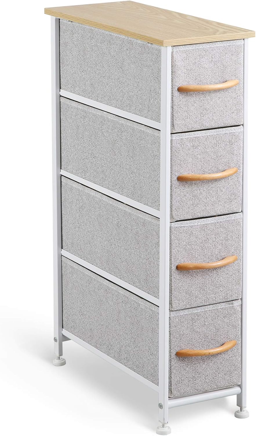 Black/Rustic Brown 4 Drawer Vertical Dresser with Steel Frame and Fabric Bins I754958