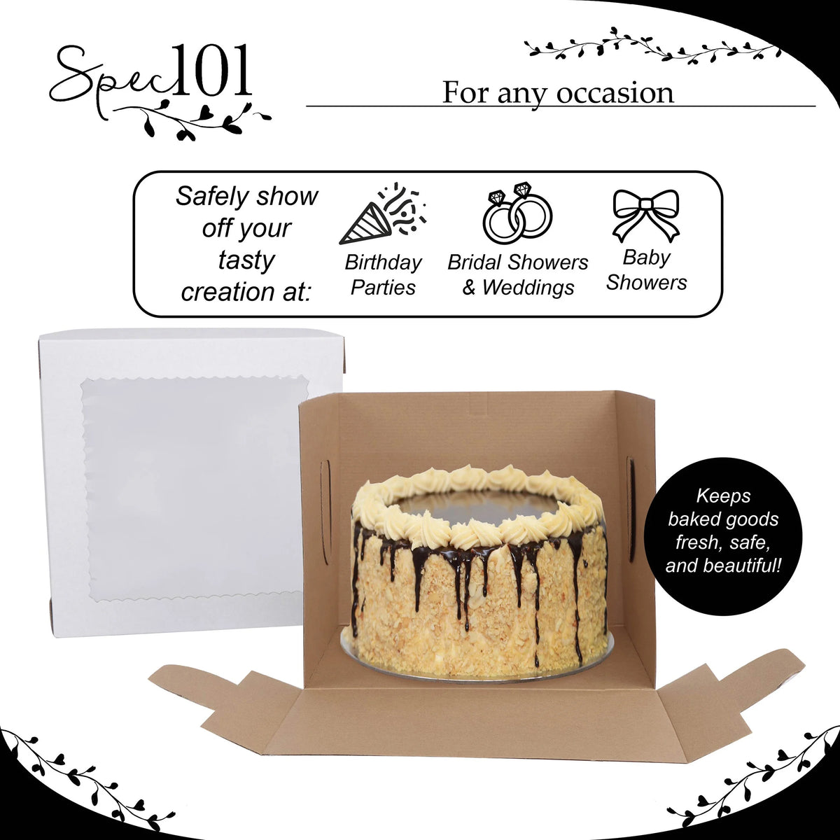 12 x 12 x 10 Inch 60pk Cake Boxes with Window P5399