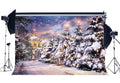 Christmas Snow Covered Landscape Pine Tree Forest Castle Backdrop G98018