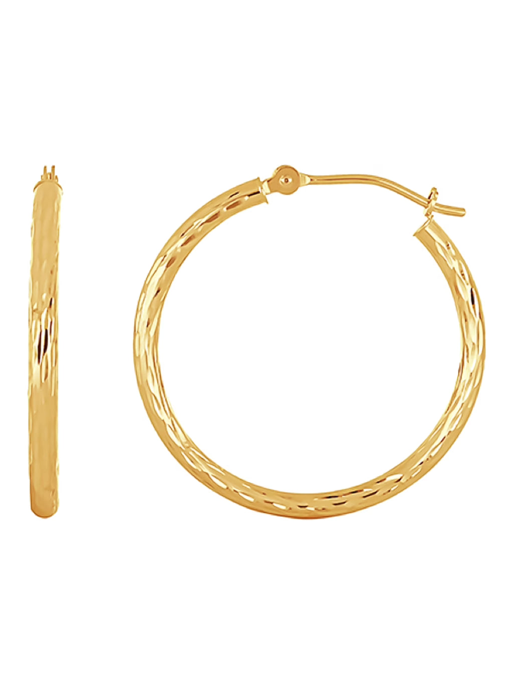 14K Yellow Gold Diamond Cut Tube Hoop Earrings Y7432