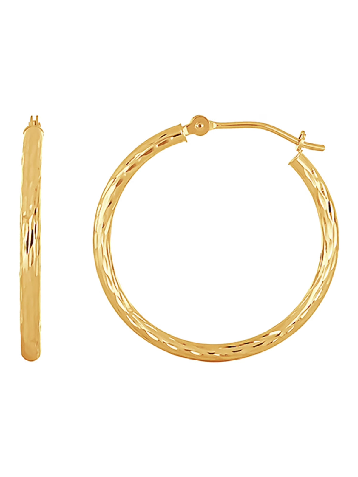 14K Yellow Gold Diamond Cut Tube Hoop Earrings Y7432