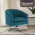 Green Velvet Swivel Barrel Chair with Metal Base Y217