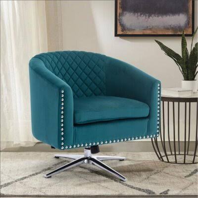 Green Velvet Swivel Barrel Chair with Metal Base Y217