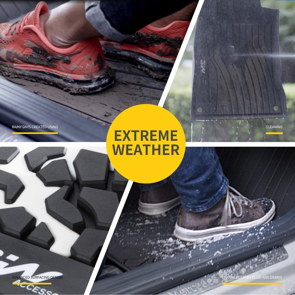 Black All Weather Heavy Duty TPE Car Floor Mats 2 Rows O4459
