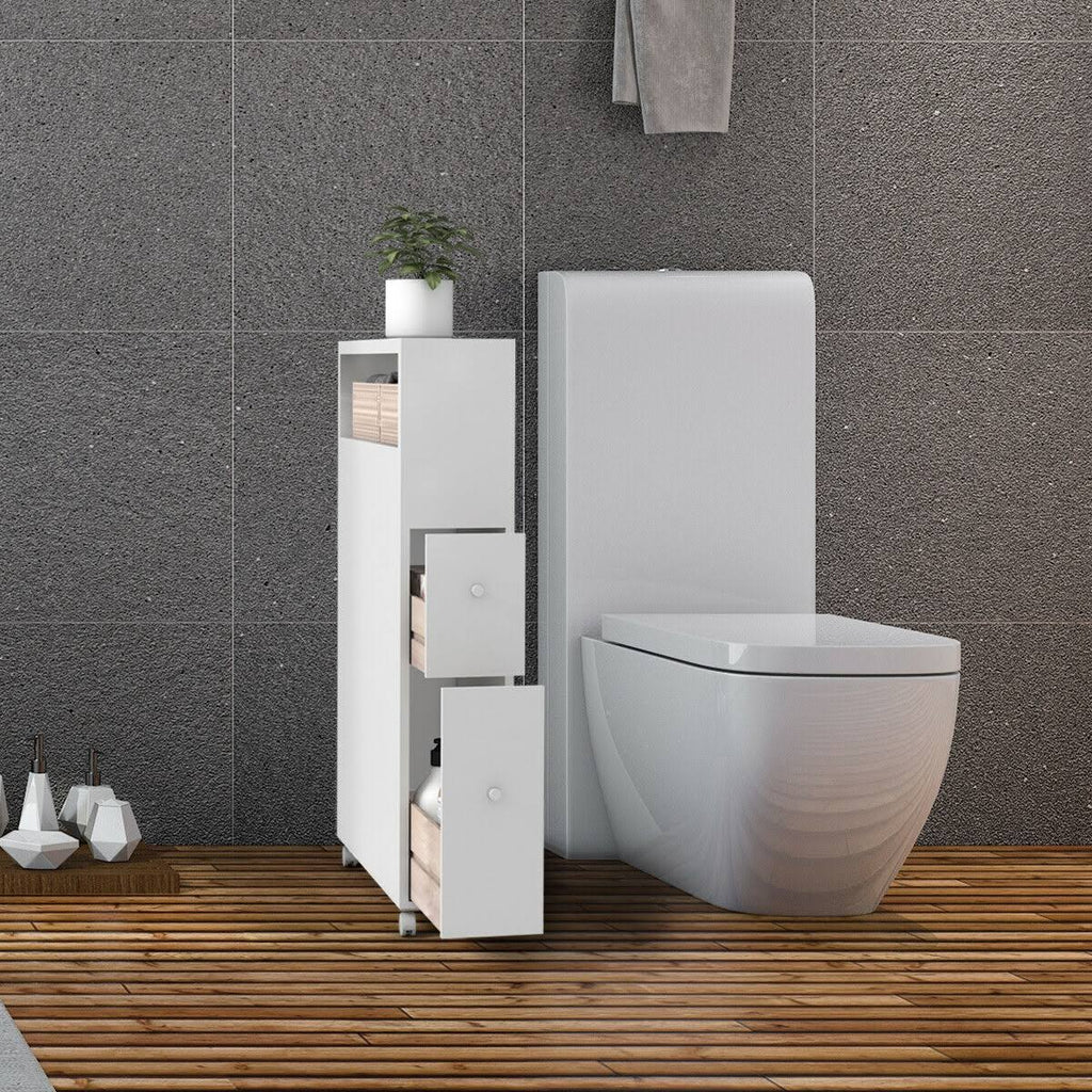 White Wooden Storage Cabinet Organizer with 4 Casters G8316