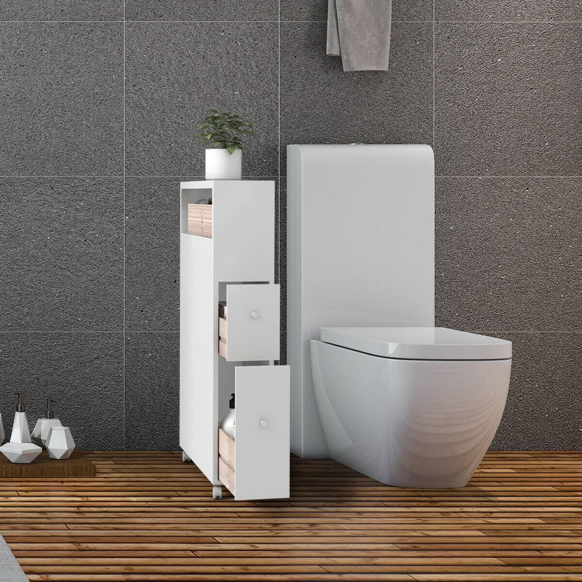 White Wooden Storage Cabinet Organizer with 4 Casters G8316