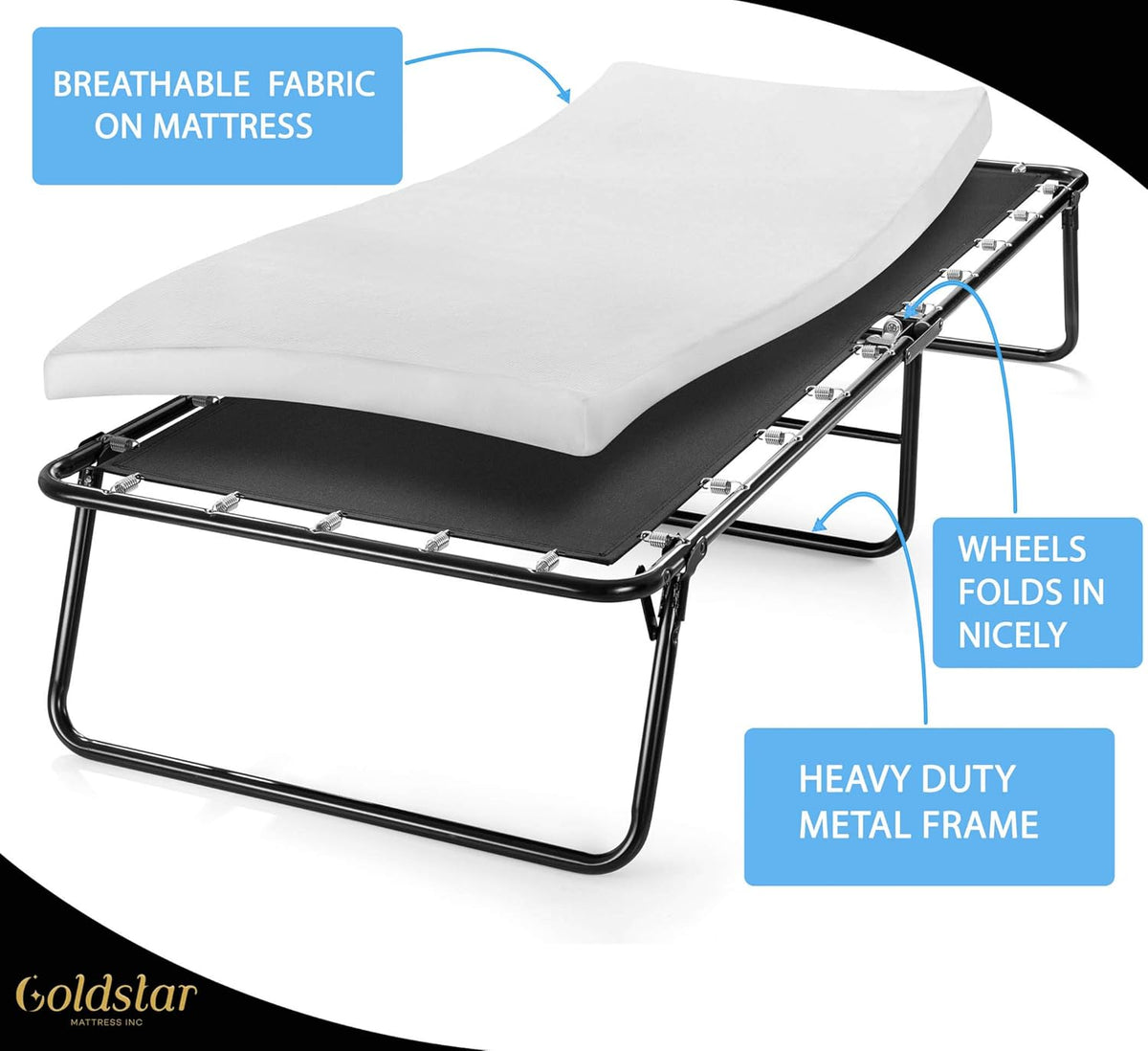 Rollaway Folding Guest Bed with 3-Inch Memory Foam Mattress A2964