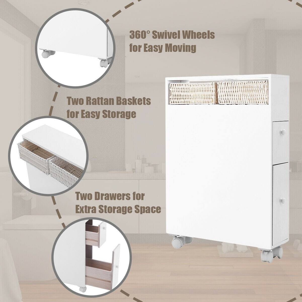 White Wooden Storage Cabinet Organizer with 4 Casters G8316