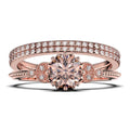 2.25 Carat Round Cut Morganite And Diamond Moissanite Floral Engagement Ring in 10k Solid Rose Gold G6417