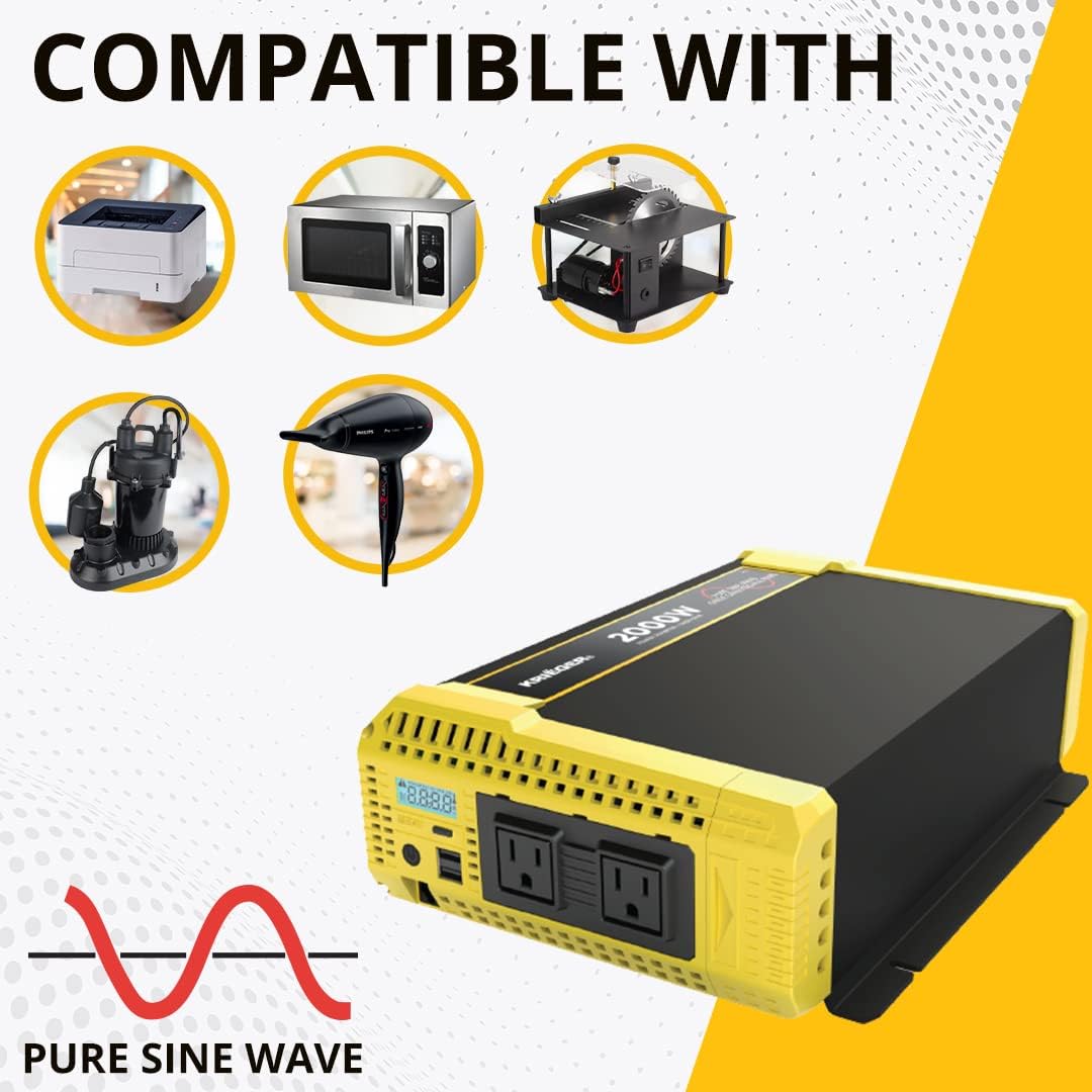 2000 Watt 12V Pure Sine Power Inverter Dual USB & AC Outlets K276306