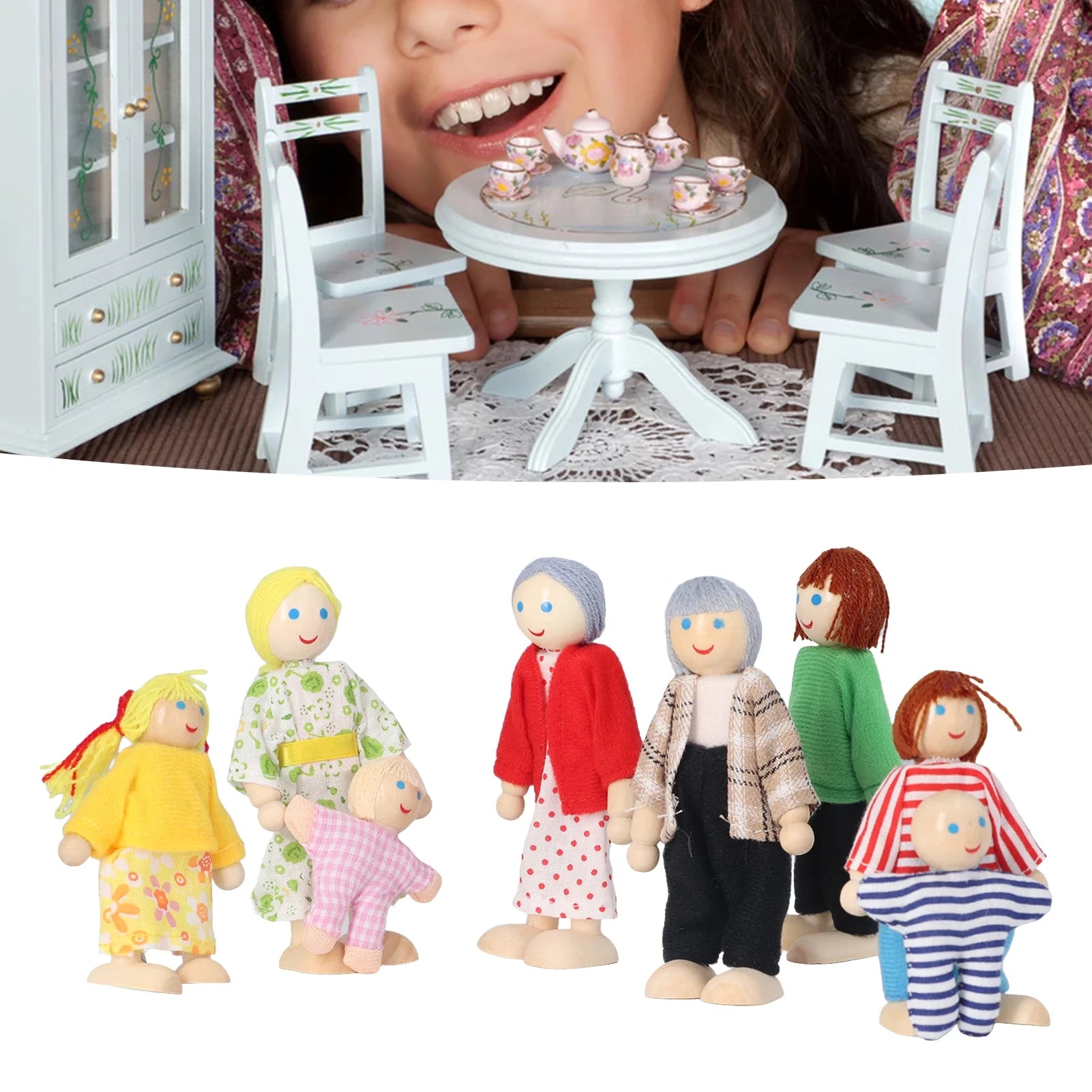 8pcs Wooden Dollhouse People Figures L98112