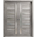 Sliding French Double Pocket Doors 64 x 84 inches Solid Wood with Frosted Glass L551