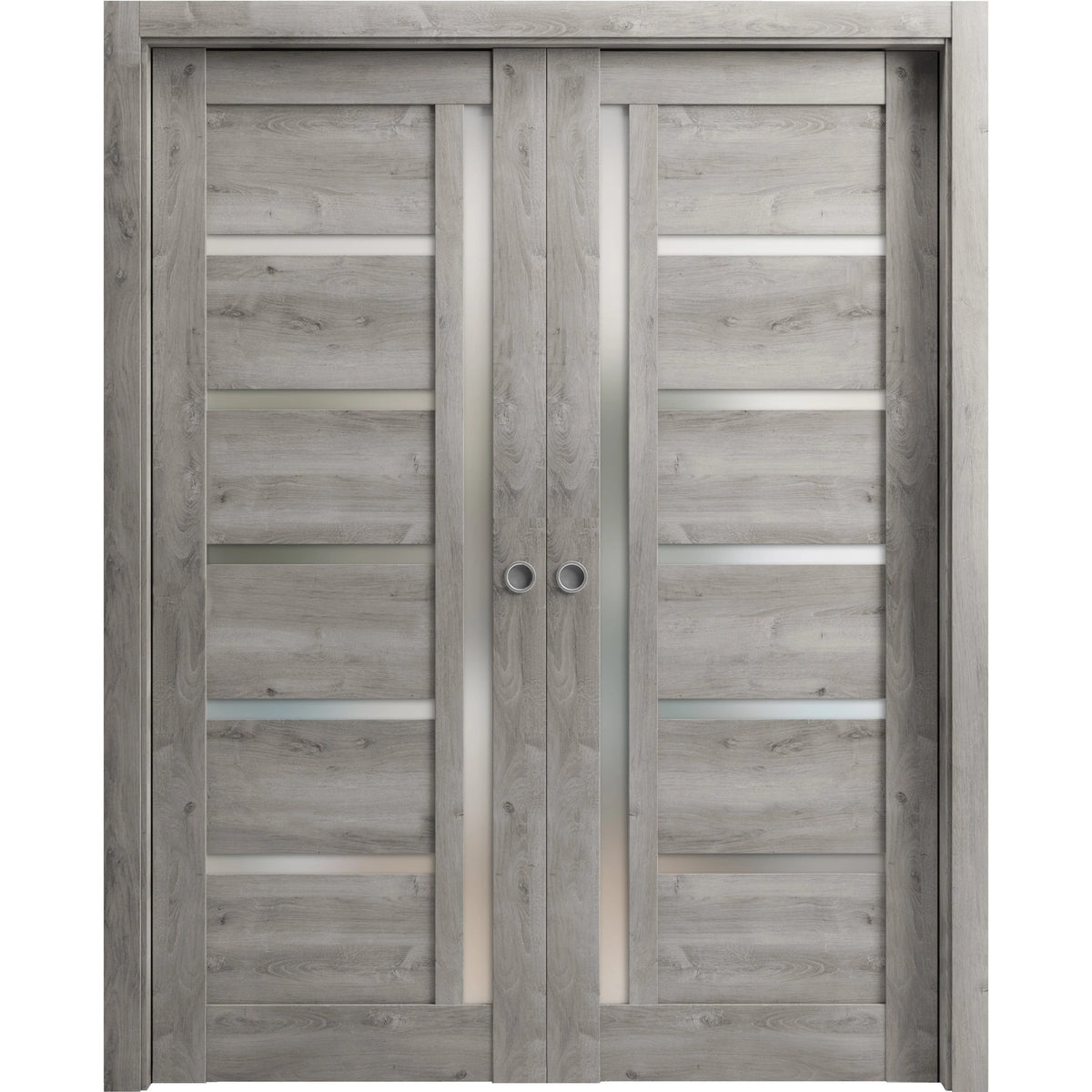 Sliding French Double Pocket Doors 64 x 84 inches Solid Wood with Frosted Glass L551