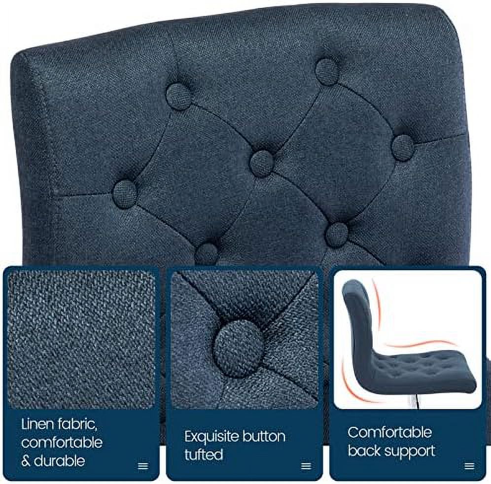 Tufted Fabric Adjustable Swivel Counter Height Barstool with Back (Blue Gold Base) S401