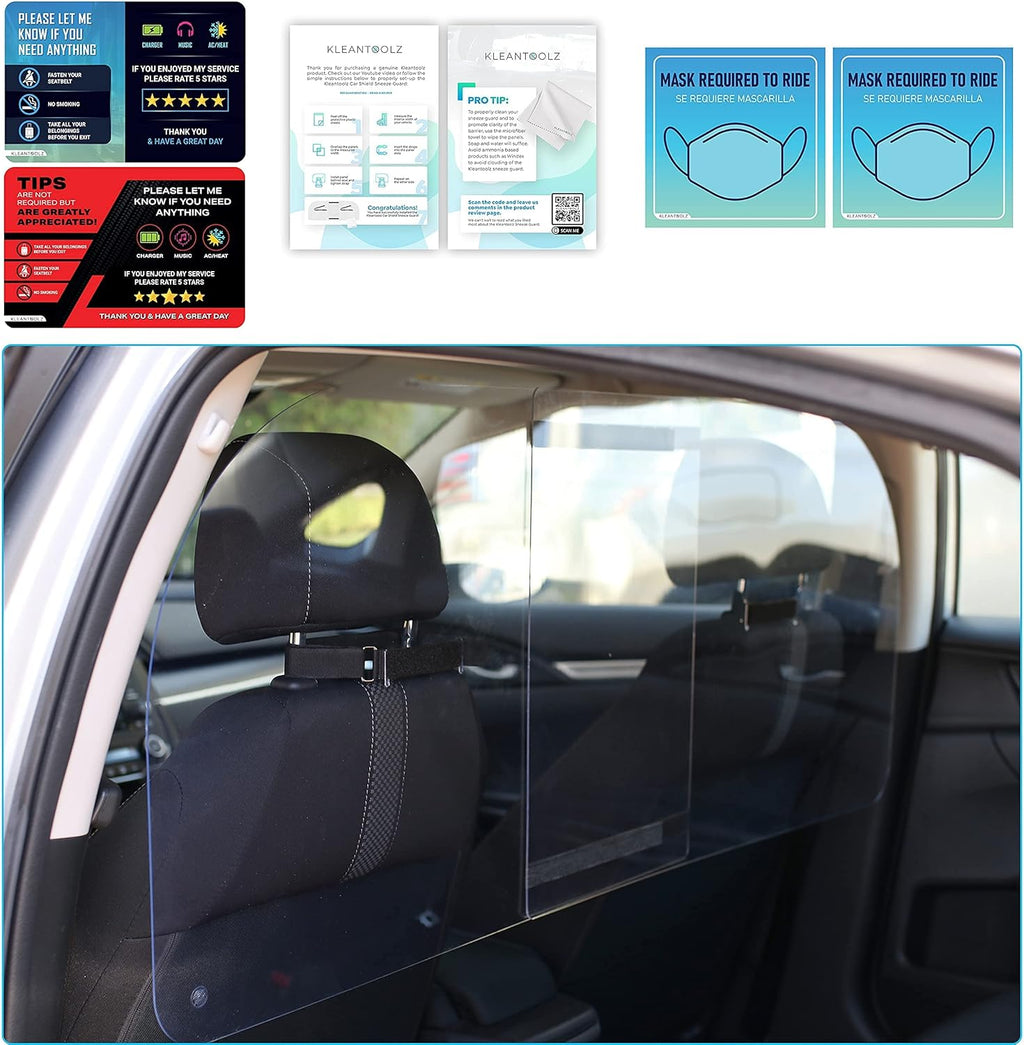 Adjustable Plexiglass Car Sneeze Guard Barrier with Microfiber Cloth V216
