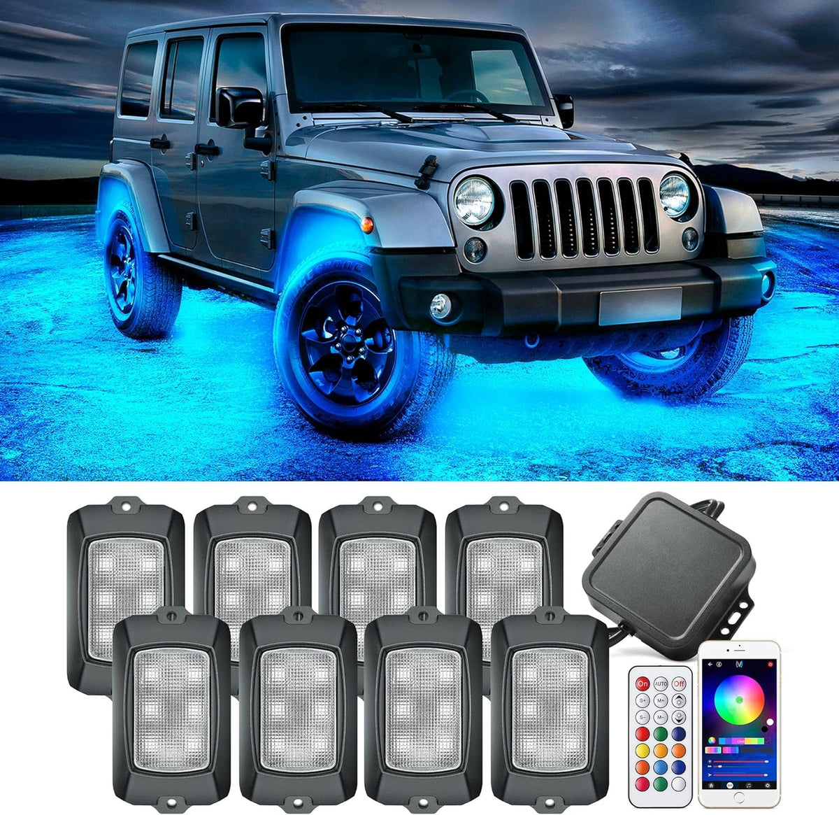 4 Pods Multicolor RGB LED Rock Lights Waterproof M117