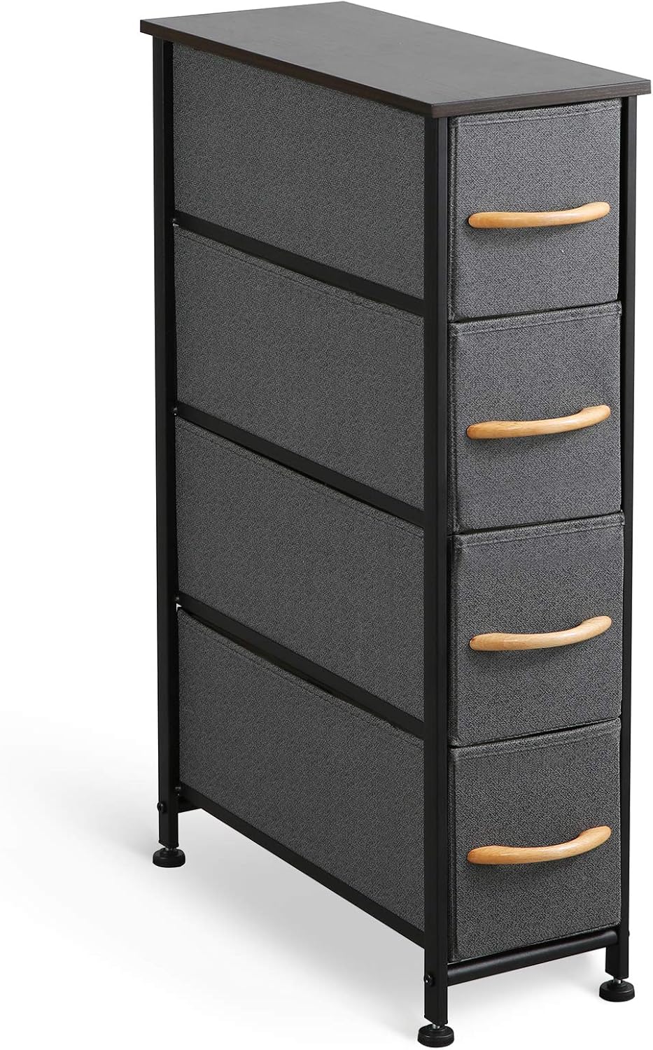 Black/Rustic Brown 4 Drawer Vertical Dresser with Steel Frame and Fabric Bins I754958