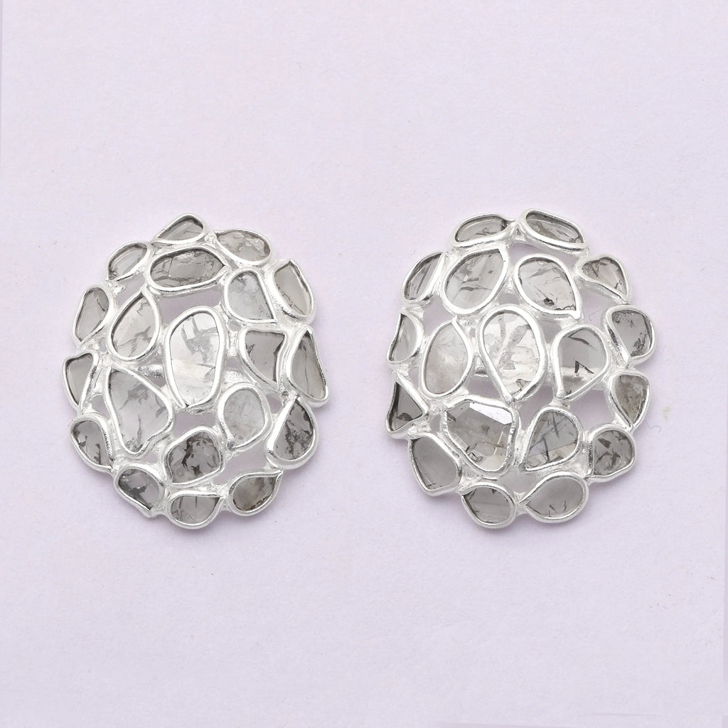 1.50 CTW Natural Diamond Polki Cluster Studs 925 Sterling Silver Earrings V2921