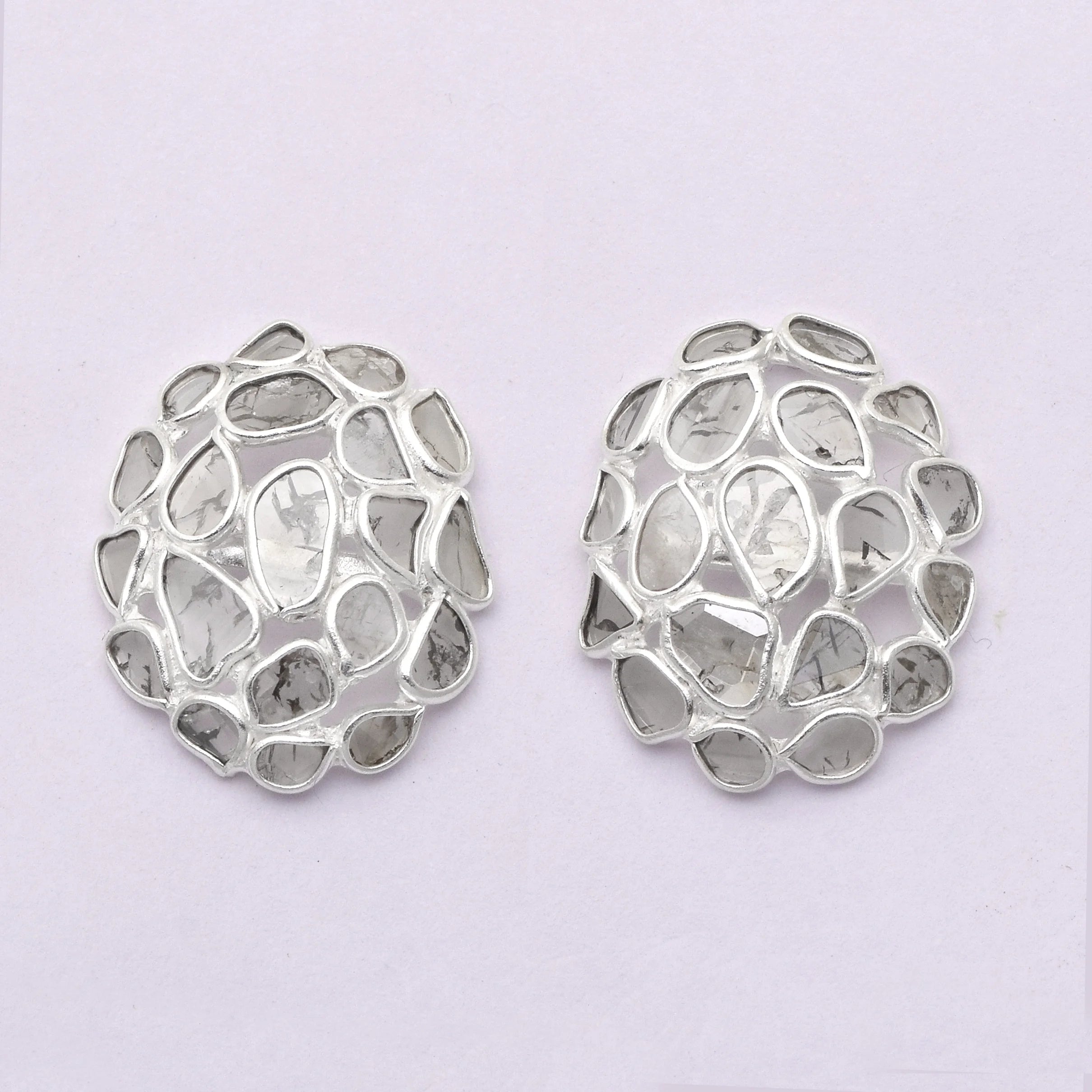 1.50 CTW Natural Diamond Polki Cluster Studs 925 Sterling Silver Earrings V2921