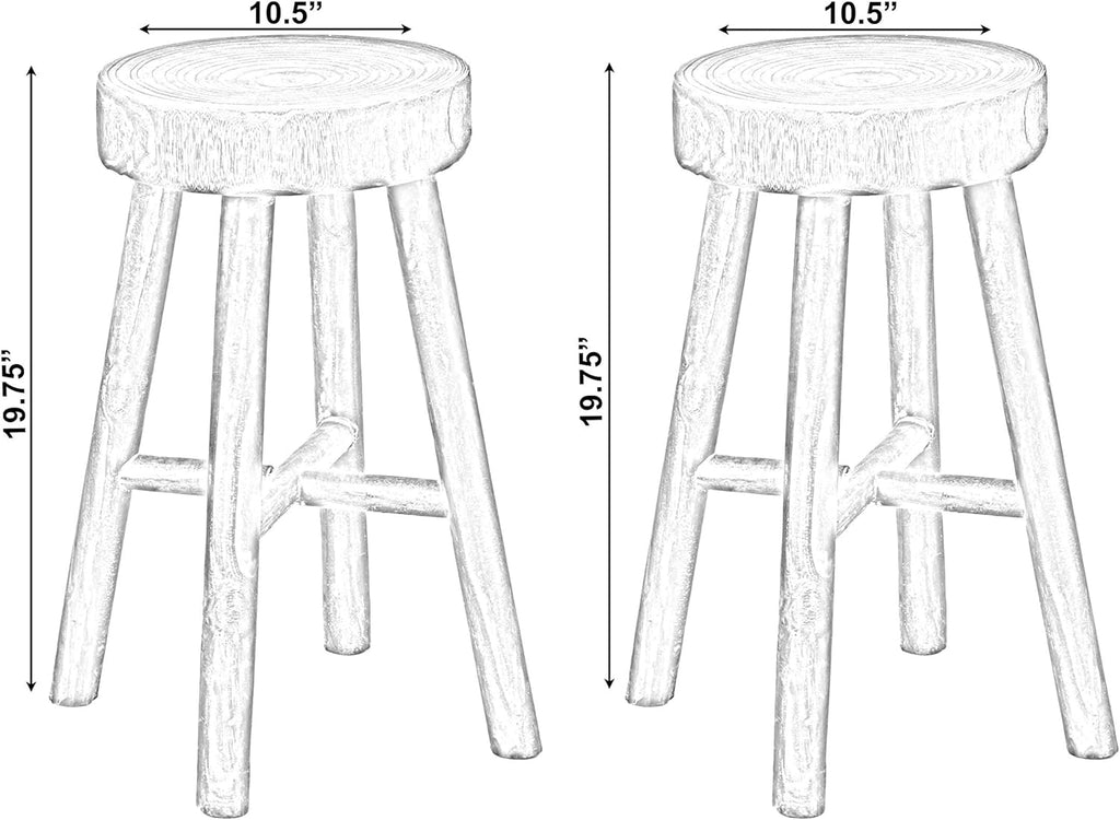 Antique Round Wooden Stools Set of 2, Brown W1010