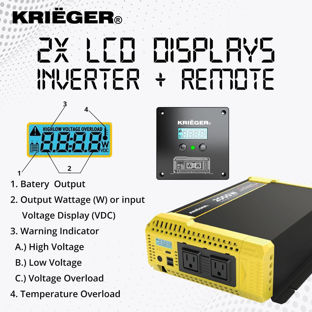2000 Watt 12V Pure Sine Power Inverter Dual USB & AC Outlets K276306