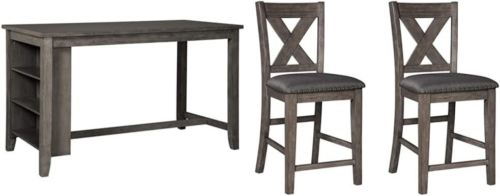 Whitewash Farmhouse Counter Height Dining Table with Storage Cabinet M4360