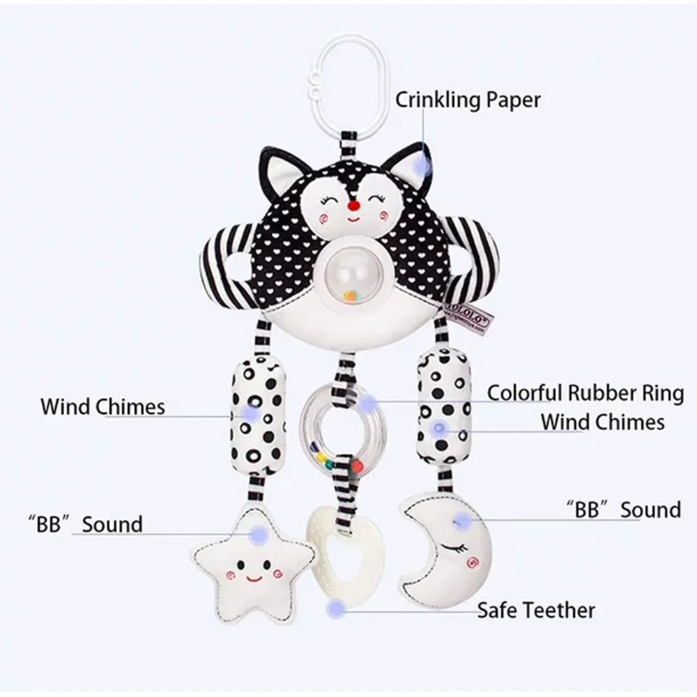 Black and White High Contrast Soft Plush Baby Rattle Toy (Fox) M2951