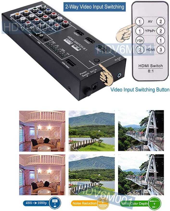 HDMI VGA Component YPbPr Composite RCA A/V to 1080p HDMI Converter Switcher X198