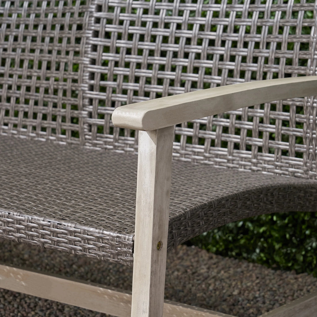 Light Gray Wood and Wicker Outdoor Sofa O686130