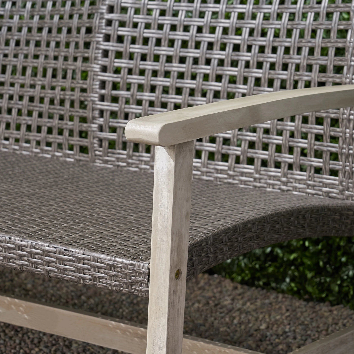 Light Gray Wood and Wicker Outdoor Sofa O686130