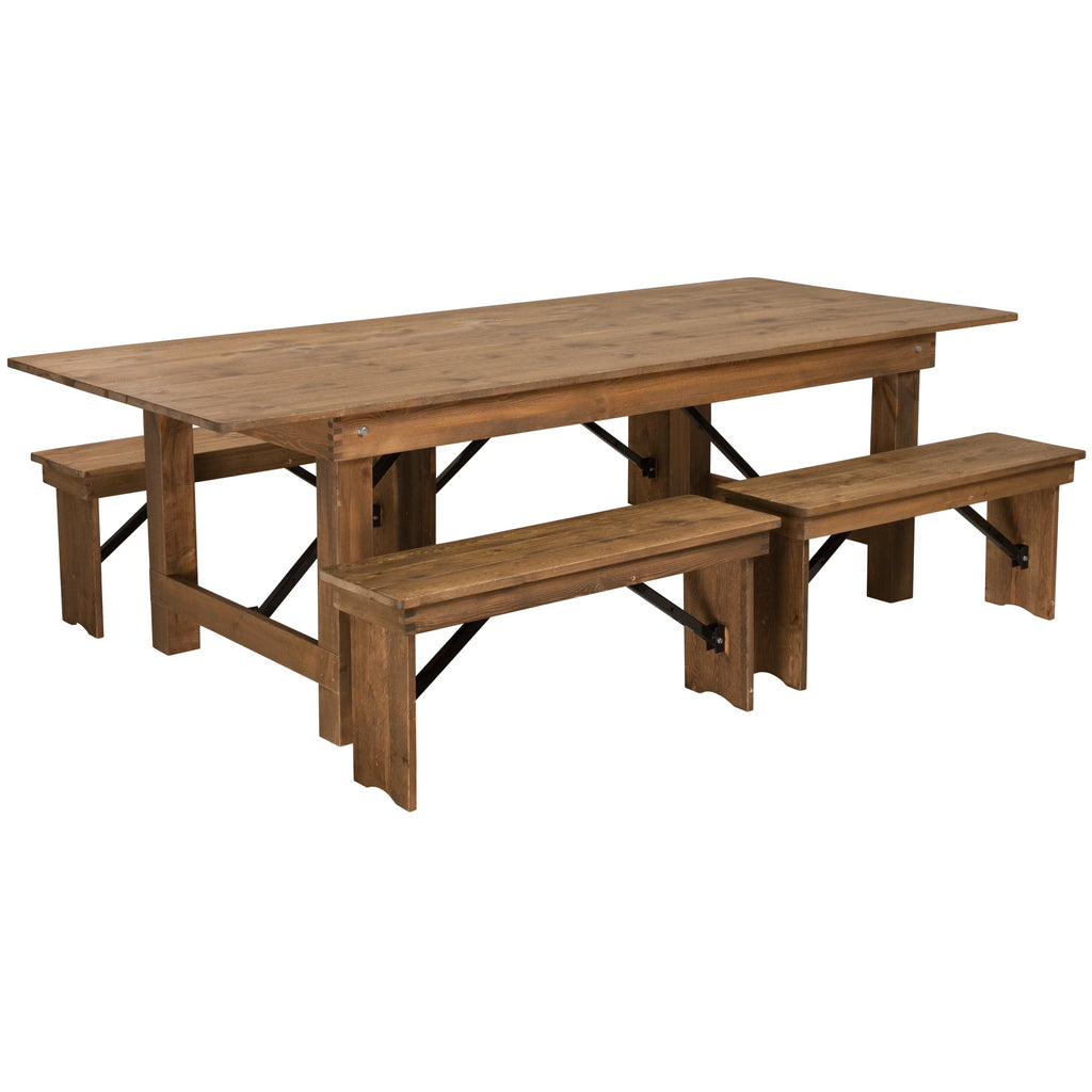 Antique Rustic Folding Farm Table and Bench Set Y2755