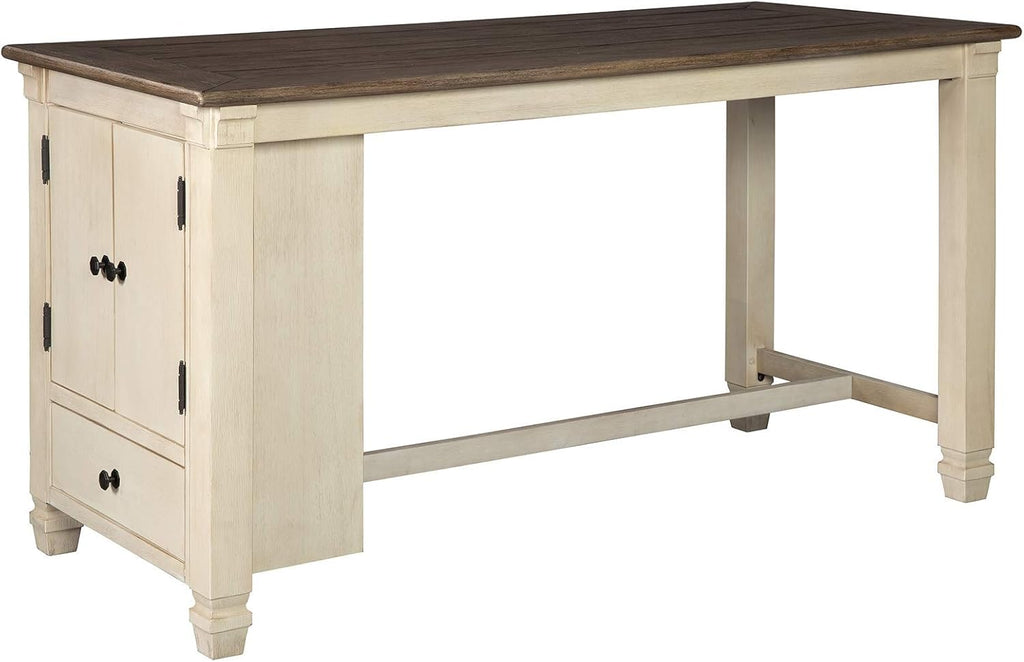 Whitewash Farmhouse Counter Height Dining Table with Storage Cabinet M4360