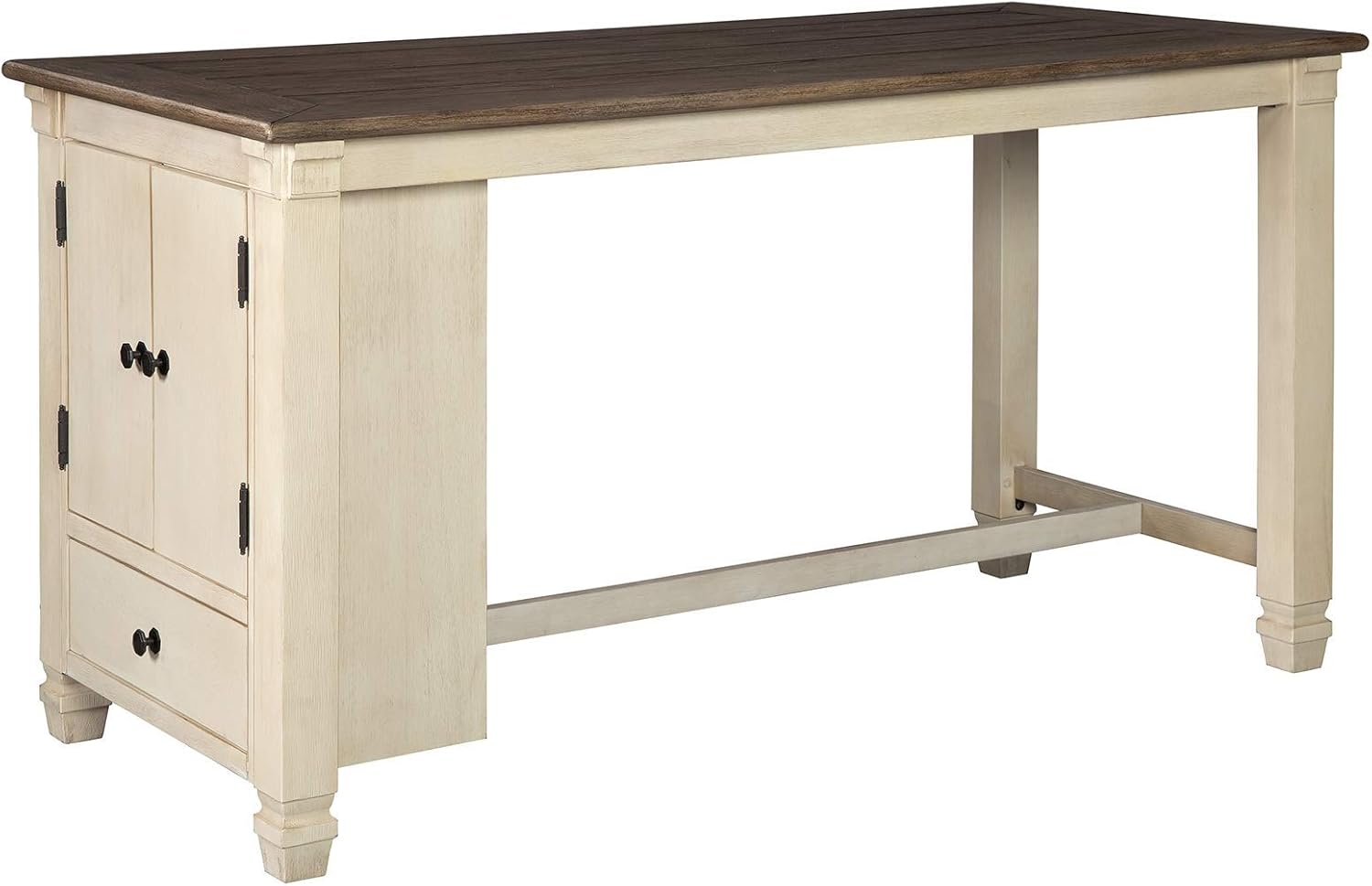 Whitewash Farmhouse Counter Height Dining Table with Storage Cabinet M4360