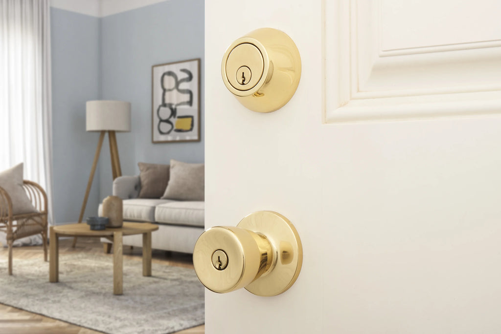 Polished Brass Tulip Doorknob and Deadbolt Combo Twin Pack G291