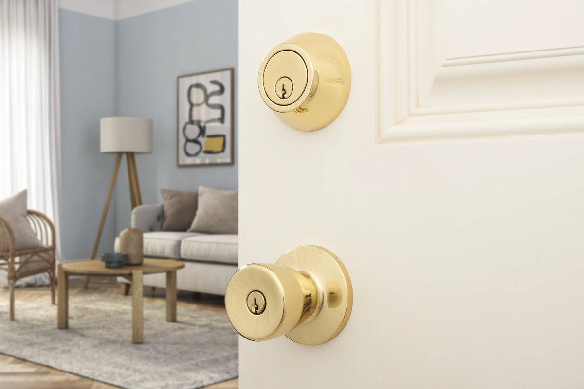 Polished Brass Tulip Doorknob and Deadbolt Combo Twin Pack G291