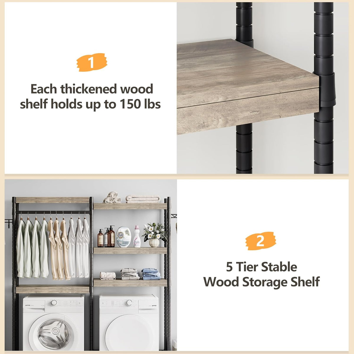 5-Tier Wood Over The Washer and Dryer Laundry Drying Clothes Racks O475