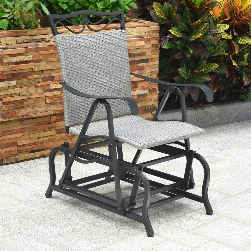 Grey Resin Wicker Steel Glider Chair G29978