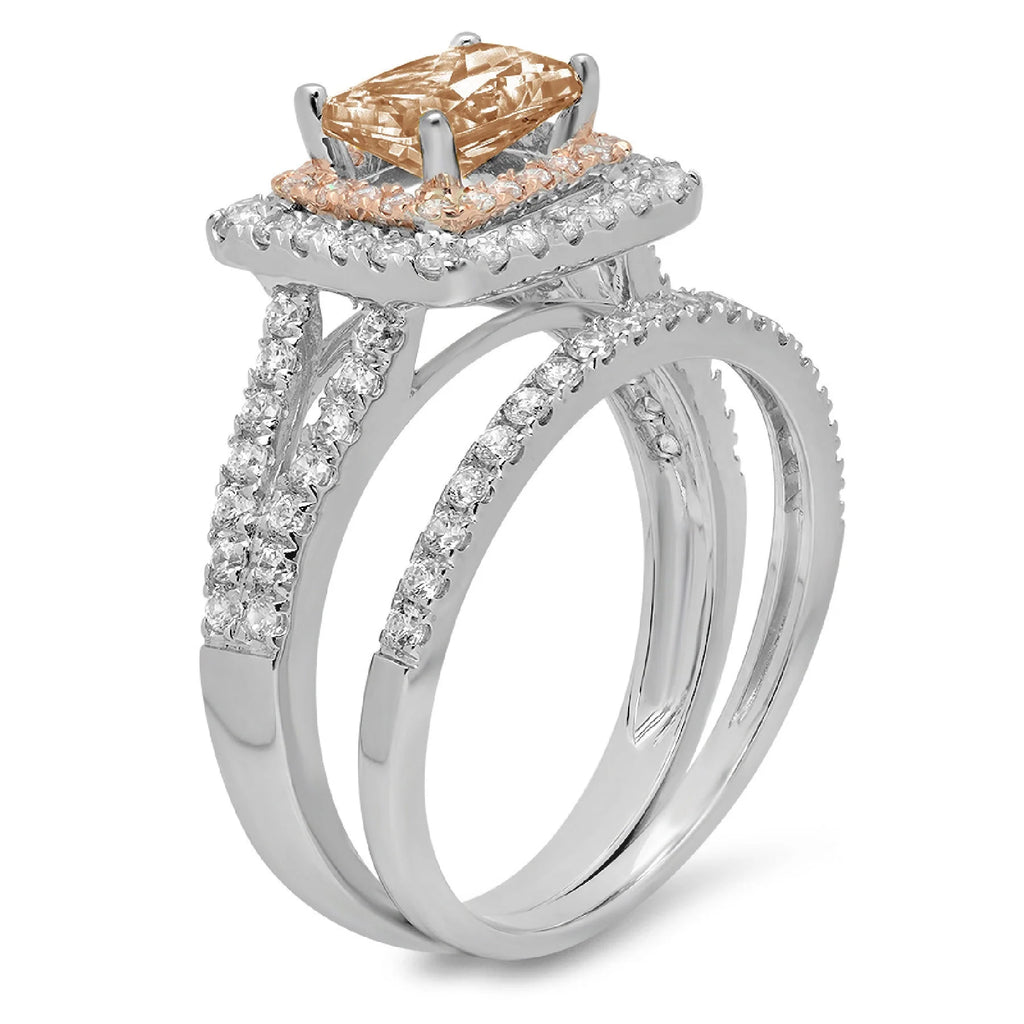 3.05 ct Emerald Cut Brown Champagne Simulated Diamond Ring Band Set Size 3.5 R260