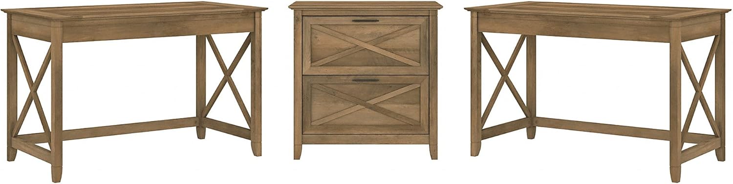 2 Person Desk Set with Lateral File Cabinet, Dark Gray Hickory L44094