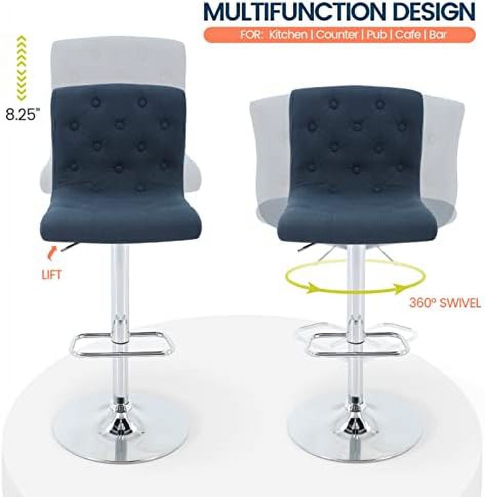 Tufted Fabric Adjustable Swivel Counter Height Barstool with Back (Blue Gold Base) S401