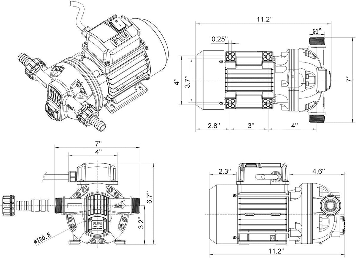 Industrial Water Pressure Pump, 9.2 GPM, 115VAC, 23PSI, 370W O272912