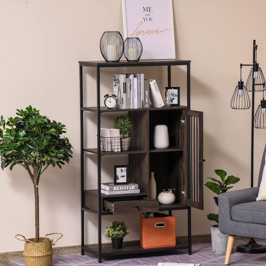 4-Tier Industrial Style Bookcase with Drawer and Cabinet A1631