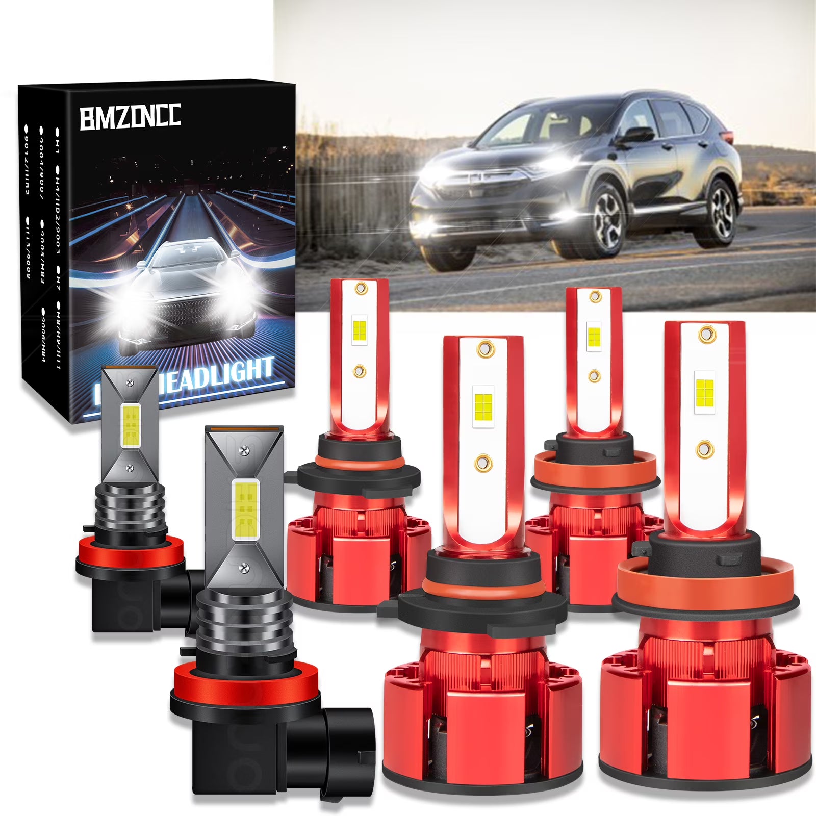 9005 High + H11 Low Beam + H11 Fog Beam LED Headlight Bulbs 6000K Cool White Z649109