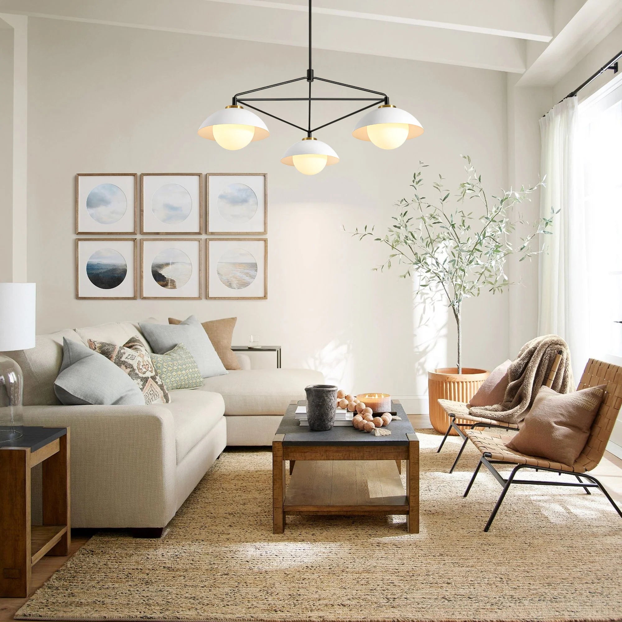 3-Light Dimmable Glass Dome Chandelier V34792